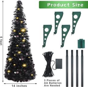 img 3 attached to 🎄 Fovths 5 Feet Coastal Glittery Black Tinsel Christmas Tree: Pop Up, Collapsible w/ Gold Tree Top Star, 55 LED Lights - Ideal for Christmas Decor, Home Decor & Party Supplies