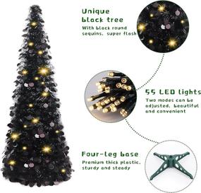 img 2 attached to 🎄 Fovths 5 Feet Coastal Glittery Black Tinsel Christmas Tree: Pop Up, Collapsible w/ Gold Tree Top Star, 55 LED Lights - Ideal for Christmas Decor, Home Decor & Party Supplies