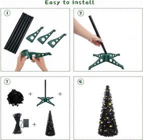 img 1 attached to 🎄 Fovths 5 Feet Coastal Glittery Black Tinsel Christmas Tree: Pop Up, Collapsible w/ Gold Tree Top Star, 55 LED Lights - Ideal for Christmas Decor, Home Decor & Party Supplies