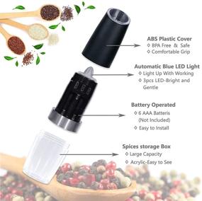 img 3 attached to Electric Salt and Pepper Grinder Set - Pack of 2, Automatic Battery-Operated Salt Mill with Adjustable Coarseness, Blue LED Light, and One-Handed Operation