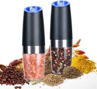 electric salt and pepper grinder set - pack of 2, automatic battery-operated salt mill with adjustable coarseness, blue led light, and one-handed operation logo