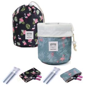 img 4 attached to LAIXING 2-Pack Waterproof Drawstring Makeup Bags for Women and Girls - Travel Barrel Cosmetic Bag Set