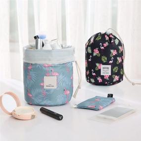 img 3 attached to LAIXING 2-Pack Waterproof Drawstring Makeup Bags for Women and Girls - Travel Barrel Cosmetic Bag Set