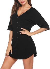img 2 attached to Ekouaer ETK009270_B_L Ekouaer Nightgown Button Down Nightshirt Short V Neck Night Shirts Womens Boyfriend Sexy Sleepwear S XXL