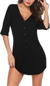 img 1 attached to Ekouaer ETK009270_B_L Ekouaer Nightgown Button Down Nightshirt Short V Neck Night Shirts Womens Boyfriend Sexy Sleepwear S XXL