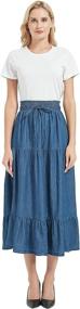 img 3 attached to Trendy Tronjori Womens Denim Skirt: Stylish A-Line, Long Midi Length with Elastic Waist & Drawstring - Tired Pleated Layers