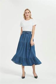 img 1 attached to Trendy Tronjori Womens Denim Skirt: Stylish A-Line, Long Midi Length with Elastic Waist & Drawstring - Tired Pleated Layers