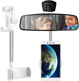 img 4 attached to 📱 360° Rearview Mirror Phone Holder: Universal Car Mount for Phones and GPS, White - Suitable for Most 4-6.1 Inch Mobile Phones