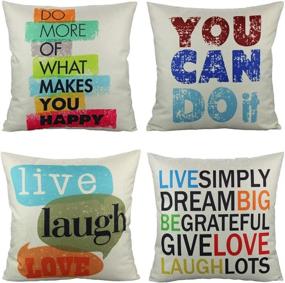 img 4 attached to 🌈 VAKADO Colorful Inspirational Quotes Throw Pillow Covers - 18x18 Inch Set of 4 - Decorative Cushion Cases for Outdoor, Patio, Couch, Sofa, Office Furniture - Motivational Words Letters - Home Decor