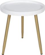 tiita round end table: stylish metal side table nightstand with wooden tray – perfect small space solution for living room, bedroom, office (white, 18”h×15”d) logo