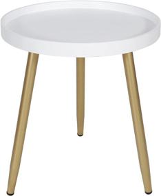 img 4 attached to Tiita Round End Table: Stylish Metal Side Table Nightstand with Wooden Tray – Perfect Small Space Solution for Living Room, Bedroom, Office (White, 18”H×15”D)