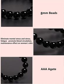 img 1 attached to 📿 AAA Black Agate Handmade Stretch Bracelet - Natural Gemstone Semi Precious Round Beads Bracelet 8mm, Unisex Jewelry