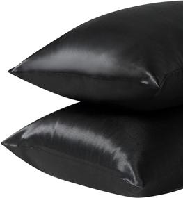 img 1 attached to Satin Pillowcase for Hair and Skin - Set of 2, Standard Size with Envelope Closure - Soft Silky Pillow Covers, 2 Pack (20x26 inches, Black)