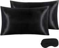 satin pillowcase for hair and skin - set of 2, standard size with envelope closure - soft silky pillow covers, 2 pack (20x26 inches, black) logo
