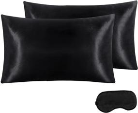 img 4 attached to Satin Pillowcase for Hair and Skin - Set of 2, Standard Size with Envelope Closure - Soft Silky Pillow Covers, 2 Pack (20x26 inches, Black)