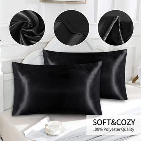 img 3 attached to Satin Pillowcase for Hair and Skin - Set of 2, Standard Size with Envelope Closure - Soft Silky Pillow Covers, 2 Pack (20x26 inches, Black)