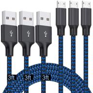 3pack 3ft плетеный нейлоновый кабель micro usb - быстрая зарядка и синхронизация - совместим с samsung galaxy s7/s6/s5, note 5/4/3 - синий логотип