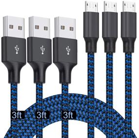 img 4 attached to 3Pack 3FT Плетеный нейлоновый кабель Micro USB - Быстрая зарядка и синхронизация - Совместим с Samsung Galaxy S7/S6/S5, Note 5/4/3 - Синий