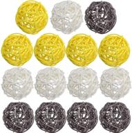 15-piece yellow gray white yaomiao wicker rattan balls - decorative orbs for crafts, parties, valentine's day, wedding table decor, baby showers, aromatherapy, vase fillers - 1.8 inch logo