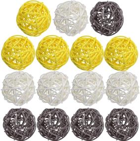 img 4 attached to 15-Piece Yellow Gray White Yaomiao Wicker Rattan Balls - Decorative Orbs for Crafts, Parties, Valentine's Day, Wedding Table Decor, Baby Showers, Aromatherapy, Vase Fillers - 1.8 Inch