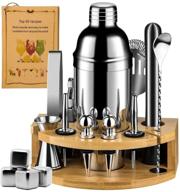 🍸 17-piece mixology bartender kit with bamboo stand - wepikk cocktail shaker set for martini, whiskey, and vintage cocktail recipes, including whiskey stones logo