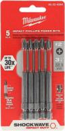 milwaukee electric tool shockwave 3-1/2-inch power bit phillips #2 5-pack logo