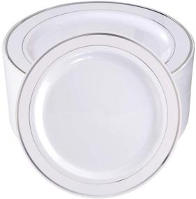 img 4 attached to 🍽️ BUCLA 100Pieces Silver Rim Plastic Plates – Elegant Silver Disposable Salad/Dessert Plates for Weddings & Parties