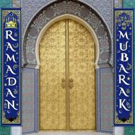 🎉 eid mubarak decoration set: blue white porch sign & ramadan banner for indoor/outdoor décor - perfect for eid al-fitr parties logo