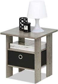 img 1 attached to 🌙 Furinno 11157GYW/BK Andrey End Table Nightstand with Bin Drawer, 1-Pack: Stylish French Oak Grey Design for Organization and Décor