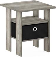 🌙 furinno 11157gyw/bk andrey end table nightstand with bin drawer, 1-pack: stylish french oak grey design for organization and décor logo