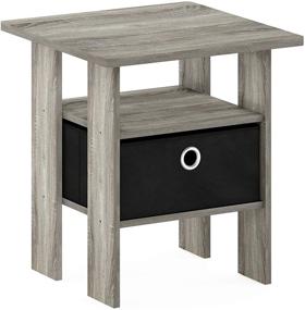 img 4 attached to 🌙 Furinno 11157GYW/BK Andrey End Table Nightstand with Bin Drawer, 1-Pack: Stylish French Oak Grey Design for Organization and Décor