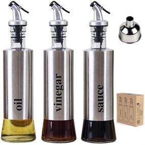 img 4 attached to 🍶 BIGETAIGE Glass Olive Oil Dispenser Set - 11oz Cruet Sets for Oil and Vinegar, with Sauce and Vinegar Bottle - 3 Pack Gift Box Set