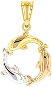 img 2 attached to Polished Tri Color Kissing Dolphin Necklace