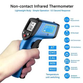 img 3 attached to 🌡️ RISWOJOR Infrared Thermometer Cooking Digital Temperature Gun: Accurate IR Laser Thermometer for Industrial, Kitchen, Ovens & Grill - Adjustable Emissivity, MAX/MIN, Cal Temp -58°F~752°F (-50°C～400°C)