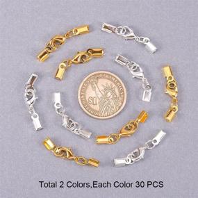 img 2 attached to PandaHall Elite 60 Sets Brass Lobster Claw Clasps with Fold Over Cord End Caps 33x5mm - Perfect for Jewelry Making in 2 Stylish Colors