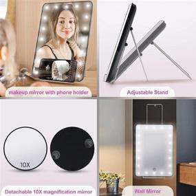 img 2 attached to 🪞 Black Makeup Vanity Mirror: Lighted with 20 LED, 10X Magnifying, Phone Holder, Touch Sensor, Dual Power, Wall Mount