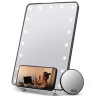 🪞 black makeup vanity mirror: lighted with 20 led, 10x magnifying, phone holder, touch sensor, dual power, wall mount logo