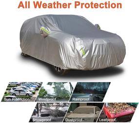 img 1 attached to 🚗 Coverado Basic Car Cover: 100% Waterproof, Windproof Straps & Buckles | Zippable Door | All-Season, Weather-Proof | Fits 170"-190" Sedans | Built-in Storage Bag