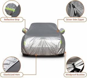 img 3 attached to 🚗 Coverado Basic Car Cover: 100% Waterproof, Windproof Straps & Buckles | Zippable Door | All-Season, Weather-Proof | Fits 170"-190" Sedans | Built-in Storage Bag