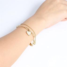 img 3 attached to 💖 Dainty Paperclip Filled Adjustable Layered Gold Bracelets for Women – Aimou 14K Gold Plate with Love Heart Pendant Charm