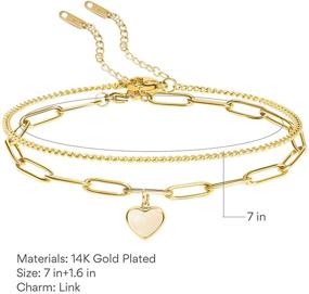 img 1 attached to 💖 Dainty Paperclip Filled Adjustable Layered Gold Bracelets for Women – Aimou 14K Gold Plate with Love Heart Pendant Charm