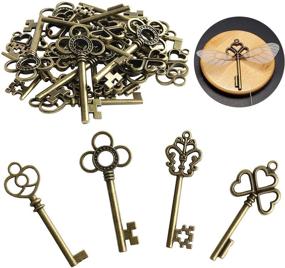 img 2 attached to 🔑 30 PCS Vintage Skeleton Keys Charms with 30 Pairs Dragonfly Wings and 30 Yards Elastic Crystal String - Perfect for DIY Christmas Decorations by SANNIX