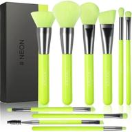 💚 10-piece premium synthetic kabuki makeup brush set by docolor - ideal for foundation, blending, face powder, blush, concealers, eye shadows - neon green logo