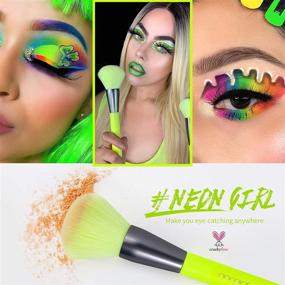 img 2 attached to 💚 10-частый набор премиум-синтетических кистей для макияжа Kabuki от Docolor - идеально подходит для нанесения тональных средств, растушевки, нанесения пудры, румян, консилеров, теней для глаз - неоново-зеленый