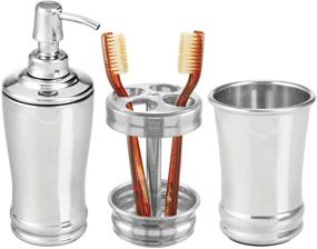 img 4 attached to mDesign 3-Piece Chrome Metal Bathroom Vanity Countertop Accessory Set - Includes Refillable Soap Dispenser, Divided Toothbrush Stand, and Tumbler Rinsing Cup