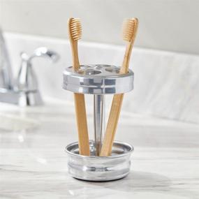 img 2 attached to mDesign 3-Piece Chrome Metal Bathroom Vanity Countertop Accessory Set - Includes Refillable Soap Dispenser, Divided Toothbrush Stand, and Tumbler Rinsing Cup