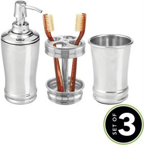 img 3 attached to mDesign 3-Piece Chrome Metal Bathroom Vanity Countertop Accessory Set - Includes Refillable Soap Dispenser, Divided Toothbrush Stand, and Tumbler Rinsing Cup