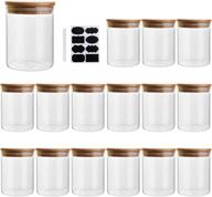 16-pack of 6oz/200ml airtight clear glass food storage containers with bamboo 🍯 wooden lids - ideal for sugar, candy, cookie, rice, spice jars, and more! логотип