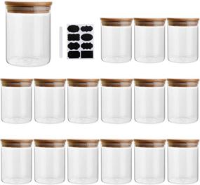 img 4 attached to 16-Pack of 6oz/200ml Airtight Clear Glass Food Storage Containers with Bamboo 🍯 Wooden Lids - Ideal for Sugar, Candy, Cookie, Rice, Spice Jars, and More!