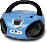 портативный cd-плеер g keni boombox с fm-радио, usb, bluetooth, aux-входом, выходом на наушники, стерео динамиком, аудиоплеером, синий. логотип